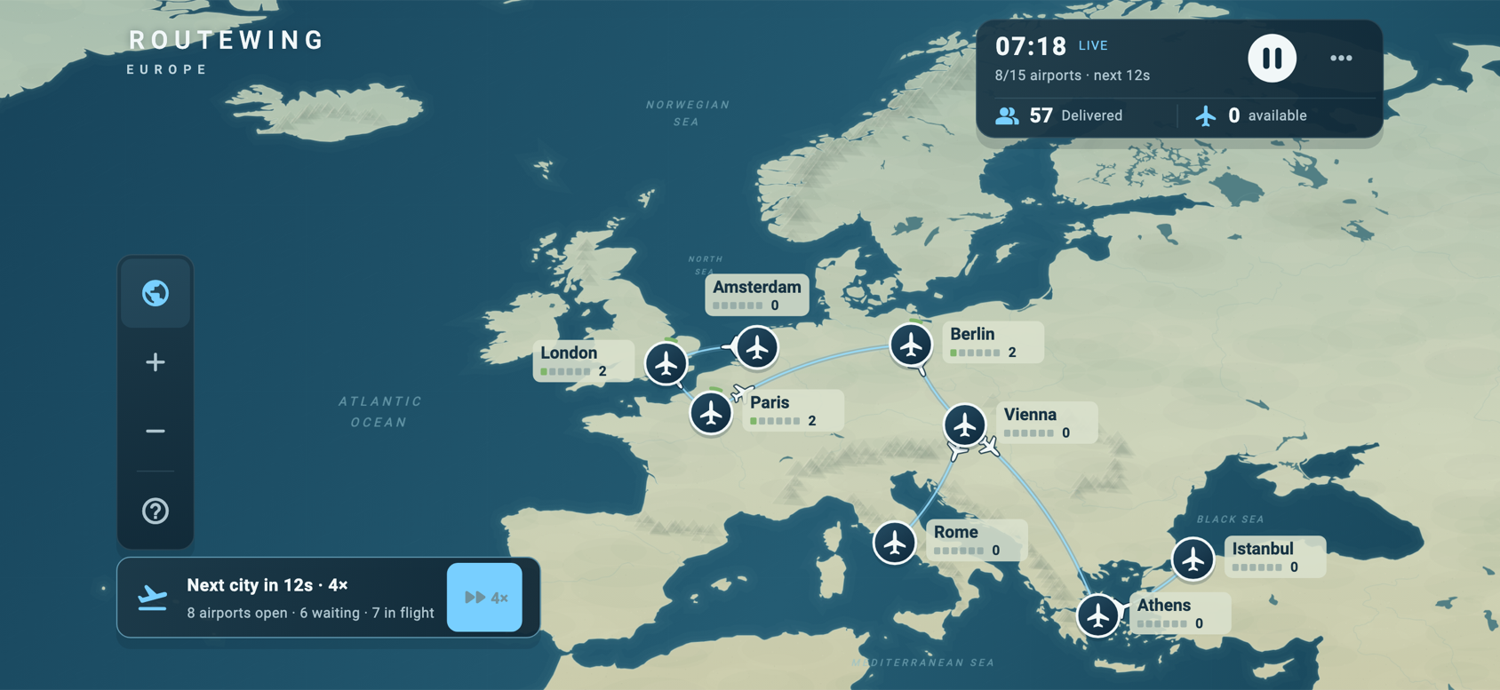 A growing Routewing — Europe network with flights in motion and European airports to manage.